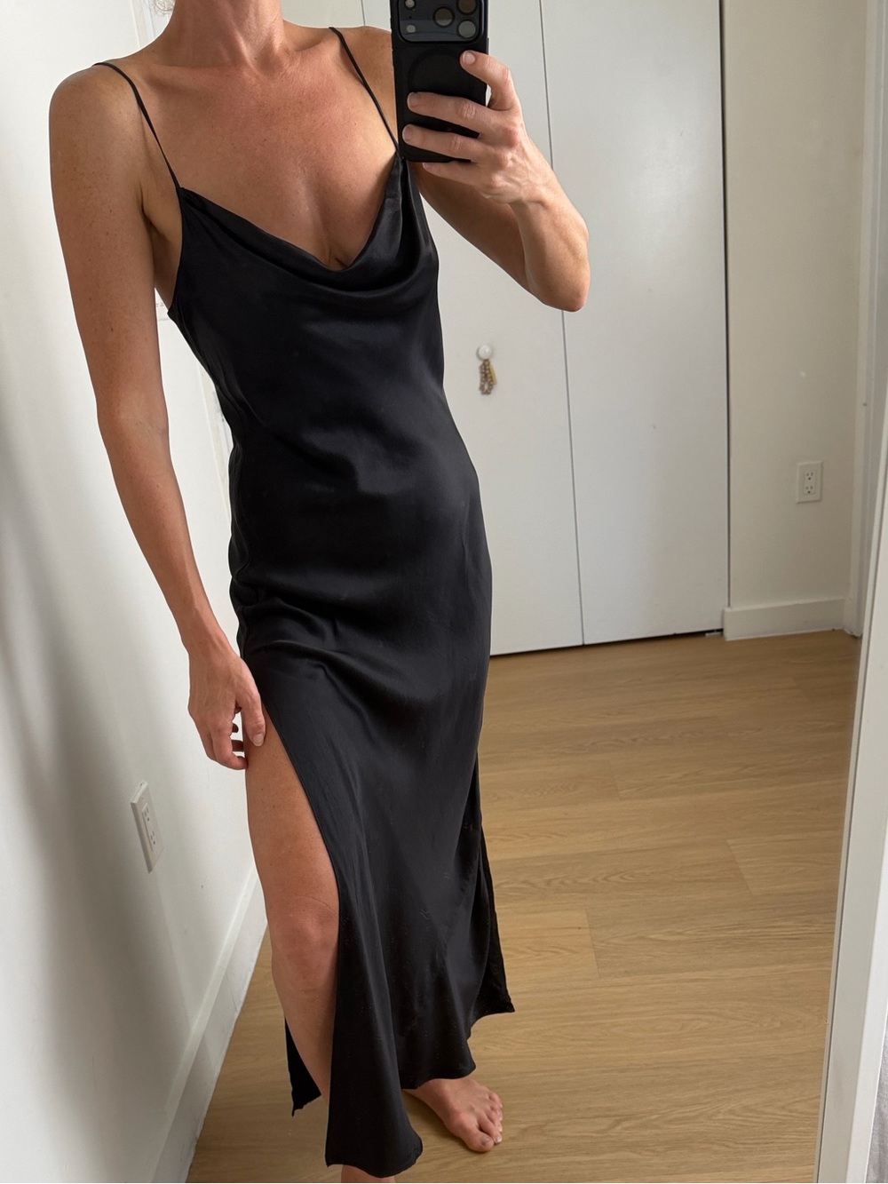 Vintage Victoria's Secret 100% Silk Cowl Neck Full Length Slip Dress w Side Slit
